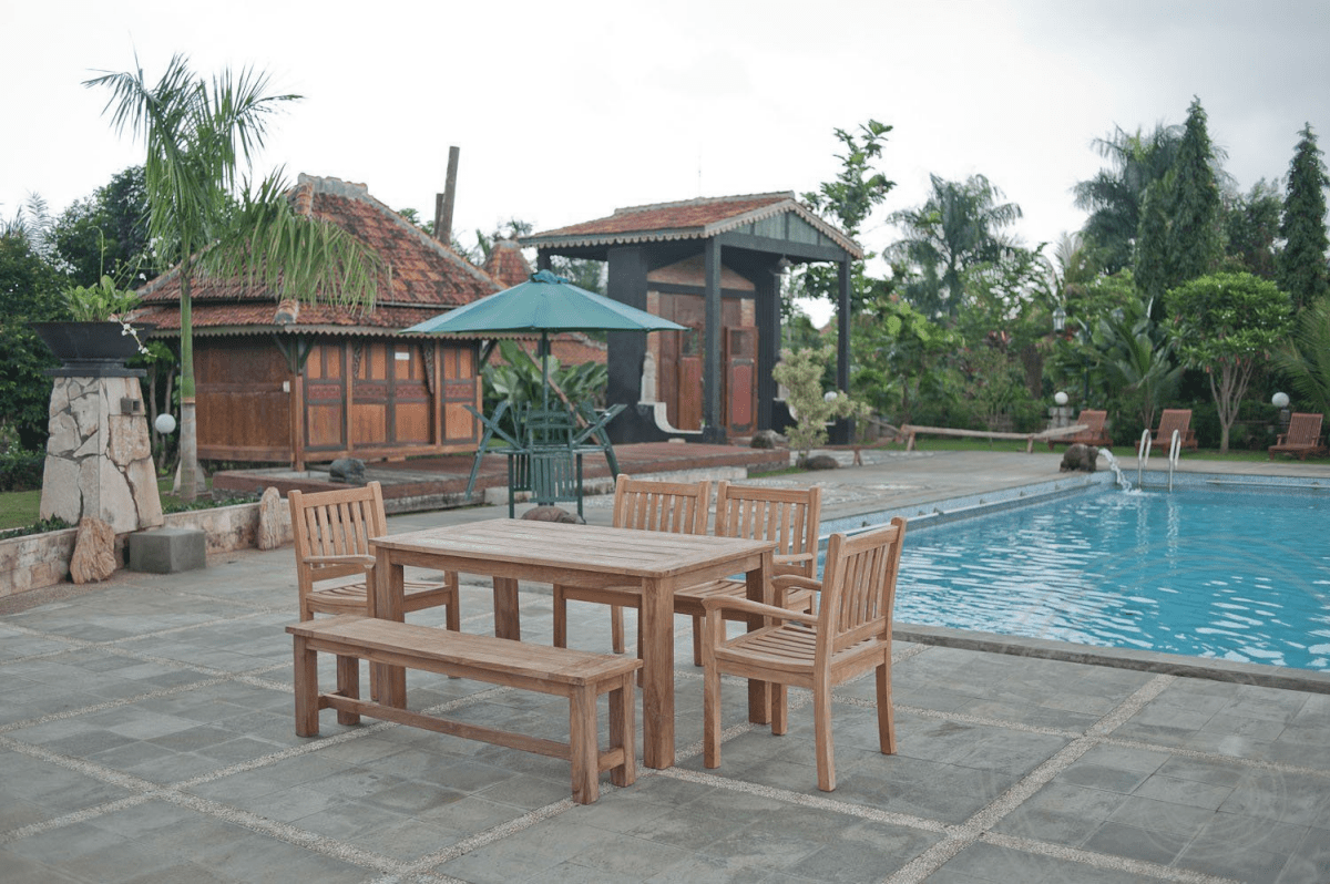 Teak Gartentisch 160x90cm + 4 Beaufort Stühle + Bank
