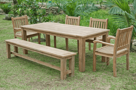 Teak Gartentisch 220x100cm + 4 Beaufort Stühle + Bank
