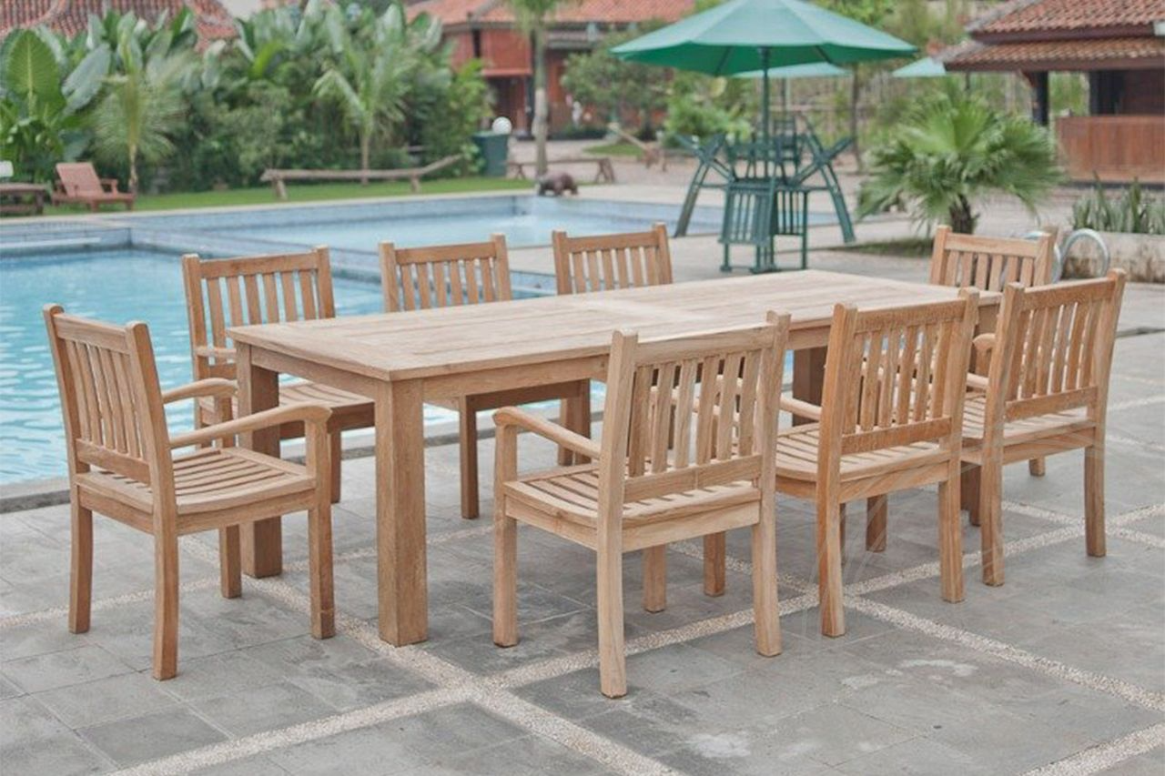 Teak Gartentisch 260x100cm + 8 Beaufort Stühle