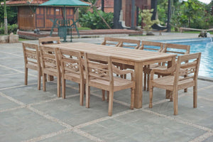 Teak Gartentisch 280x100cm + 10 Stapelstühle