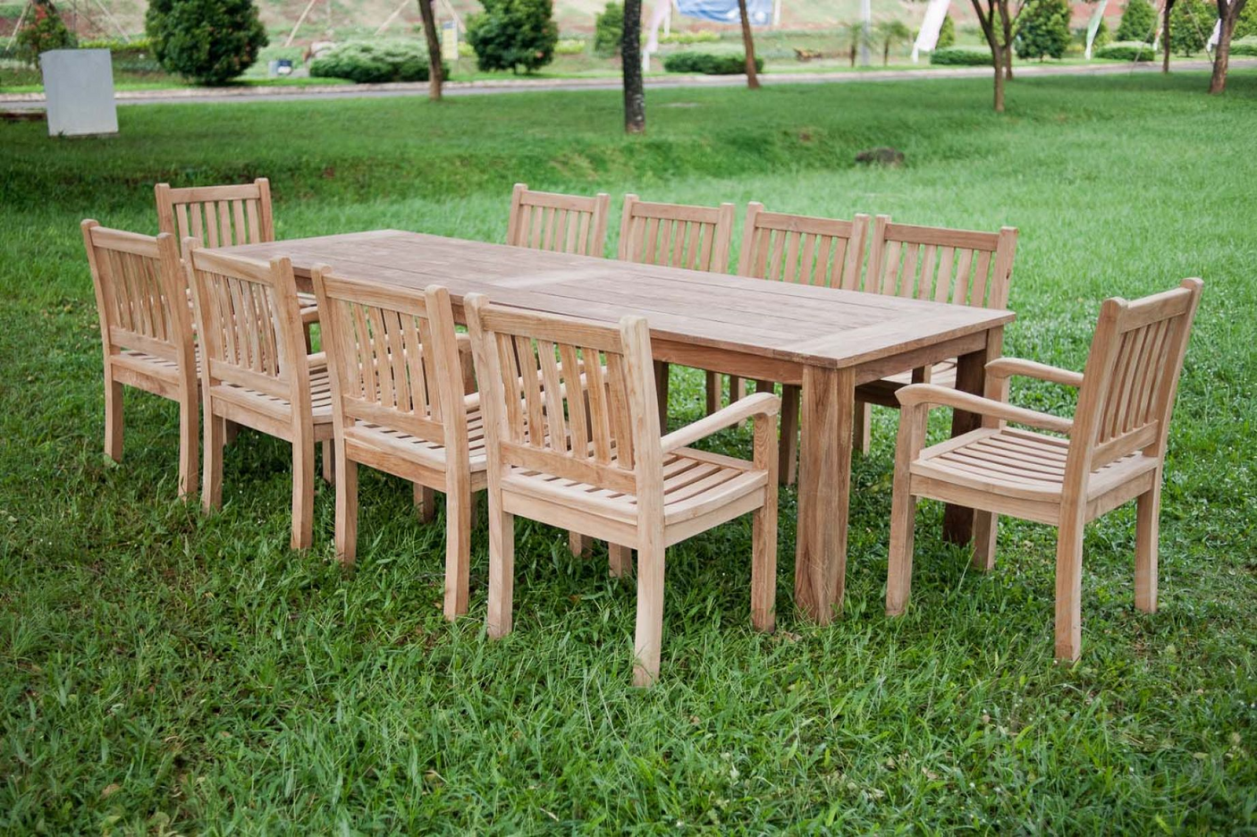Teak Gartentisch 300x100cm + 10 Beaufort Stühle