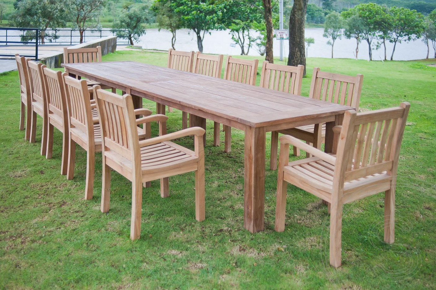 Teak Gartentisch 400x100cm + 12 Beaufort Stühle