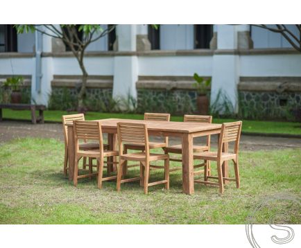 Teak Gartentisch 200x100 + 6 Bali Gartenstühle