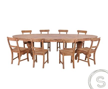 Teak Tisch oval 300x120cm + 8 Stühle