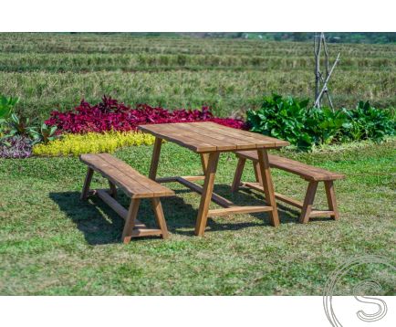 Teak Gartentisch Java 180 x 90 + 2 Teak Gartenbänke Java 180