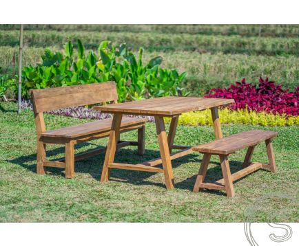 Teak Gartentisch Java 180 x 90 + Teak Gartenbank Java 180 + Teakholz Bank 180 Sandaran