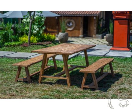 Teak Gartentisch Java 200 x 100 + 2 Teak Gartenbänke Java 200