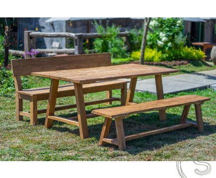 Teak Gartentisch Java 200 x 100 + Teak Gartenbank Java 200 + Teakholz Bank 200 Sandaran