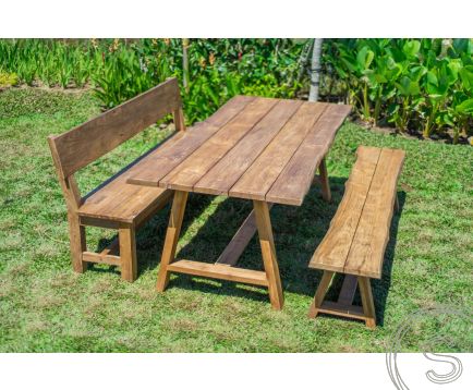 Teak Gartentisch Java 220 x 100 + Teak Gartenbank Java 220 + Teakholz Bank 200 Sandaran