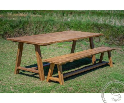 Teak Gartentisch Java 240 x 100 + Teak Gartenbank Java 240