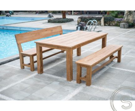 Teak Gartentisch 200x100 + Bank 200 + Bank 200 Sandaran