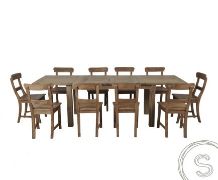 Teak Tisch Ausziehbar 160-210-260x90 + 10 Stühle